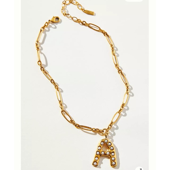 "H" Anthropologie Embellished Monogram Pendant Necklace in Gold. Letter H. NWOT - Picture 5 of 6